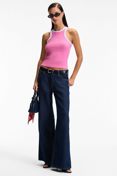 GRIMELANGE Selmıra Women's Embroidered Halter Neck Slim Fit Sleeveless Pink Undershirt