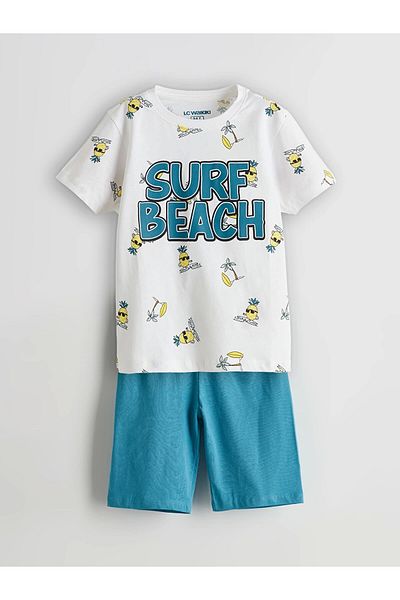 LC Waikiki Lcw Kids White Pineapple Printed Boys' Shorts Pajama Set