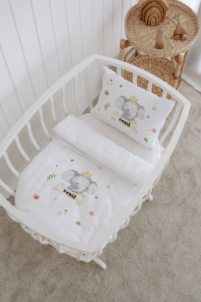 Messido %100 Pamuk Saten Baskılı Desenli Anne Yanı Beşik Nevresim Takımı 60x100 cm M-002