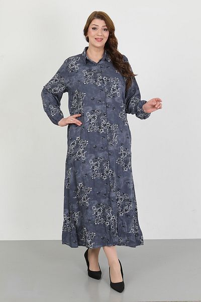 By Alba Collection Γυναικείο φόρεμα με γκρι σχέδιο βαμβακερό βισκόζη Plus Size