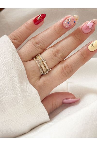 CHARMLUCKY Steel Stone 3-Piece Ring