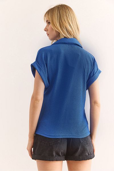 Olalook Bluză Saks Blue cu mâneci pliate pentru femei BLZ-19002677