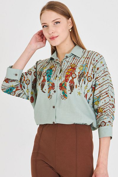 armonika Cămașă casual de damă, mentă, cu mânecă sfert ARM-25Y001055
