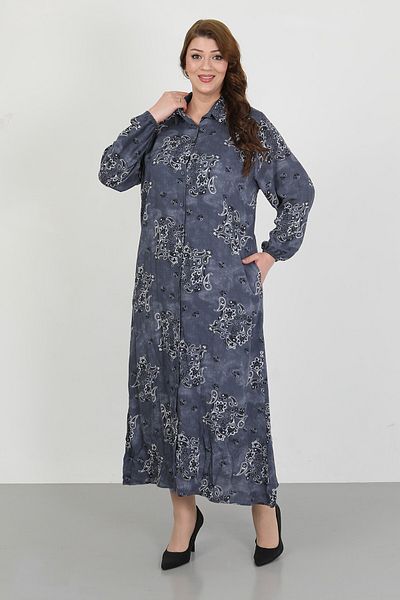 By Alba Collection Γυναικείο φόρεμα με γκρι σχέδιο βαμβακερό βισκόζη Plus Size