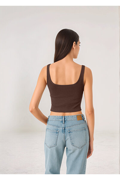 Bled Κρεμαστό Ribbed Basic Crop Singlet - Διπλή στρώση επένδυσης (100% βαμβάκι) Bitter Brown