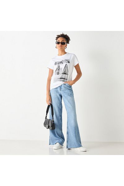 FAV Graphic Print Crew Neck T-shirt with Short Sleeves