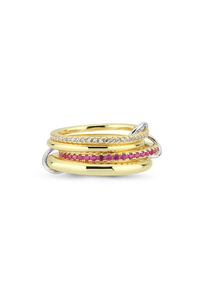 CHARMLUCKY Steel Pink Stone 4-Piece Ring