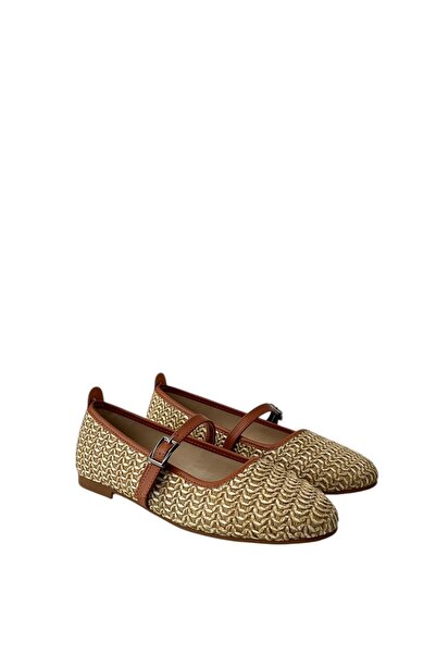 Saracshoes Kadın Hasır Babet Bej Tokalı Straw