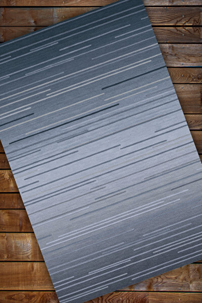 The Reef Design Çizgili Modern Desenli Mavi Halı Dijital Baskılı Dokuma Kaymaz Tabanlı Yıkanabilir Salon Halısı