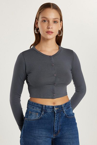 Tudors Women's Slim Fit Slim Fit Long Sleeve Crew Neck Anthracite Cardigan