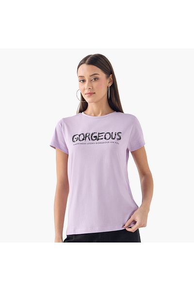 FAV Embroidered Crew Neck T-shirt with Short Sleeves
