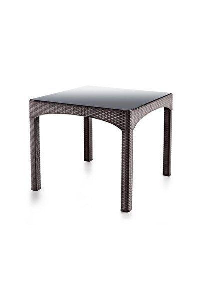 Omnipazar SY-2576 Kahverengi Rattan Kapalı Temperli Camlı Masa Kare 71008