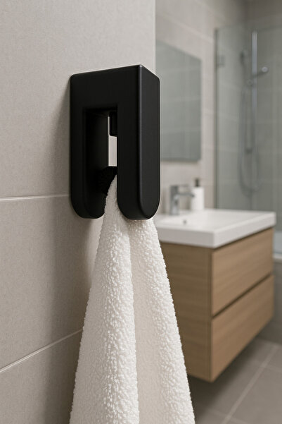Tasarım 2'li Yapışkanlı Mutfak Banyo Bornoz Havlu Askılığı - Otomatik Tutup B...