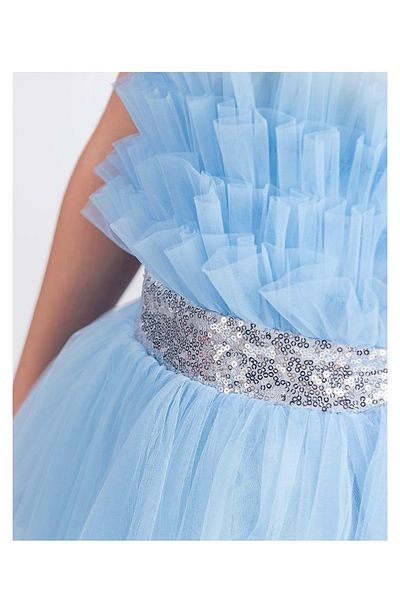 Mnk Baby&Kids Rochie de seara din satin model Sapes pentru fete - cu spate si tul, bretele, BABY BLUE MNK0618