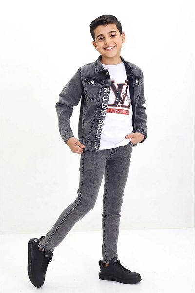 GZT TEKSTİL Boy's Denim Set (Jacket-T-Shirt-Pants) 3 Pieces (3-12 YEARS)