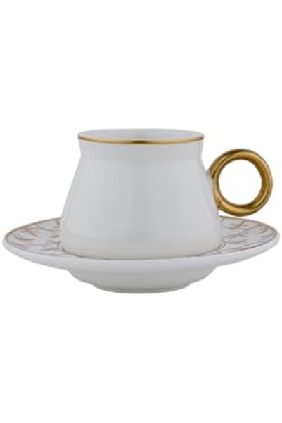 ALSAIF Porcelain Tea Cup And Saucer Set By Al Saif, 12 Pieces, White/gold