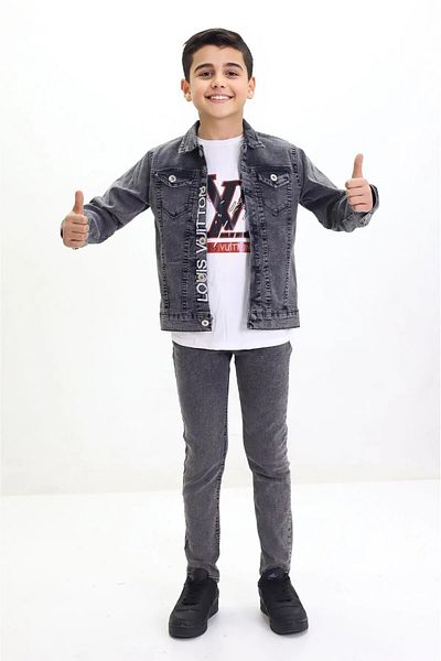 GZT TEKSTİL Boy's Denim Set (Jacket-T-Shirt-Pants) 3 Pieces (3-12 YEARS)