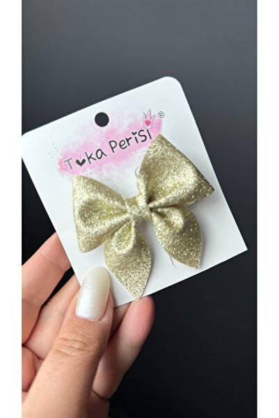 Toka Perisi مشبك مشبك على شكل فيونكة للفتيات من قماش لوركس ذهبي (قطعة)