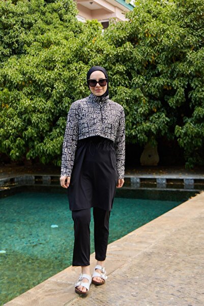 Starinci Mayo Black African Pattern with Hijab Swimsuit Cover