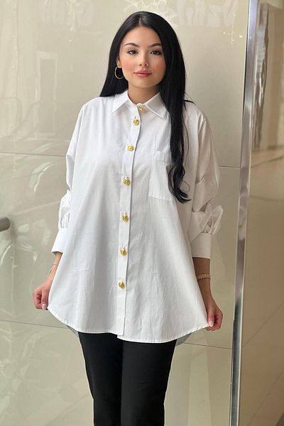 Ghisa Gold Button Cuff Bat Sleeve Cotton Shirt