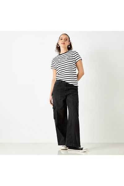 FAV Striped Crew Neck T-shirt with Short Sleeves