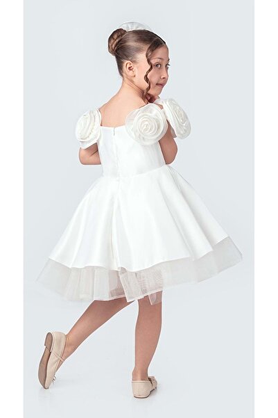 Mnk Baby&Kids Fanari Krep Saten Gren Destekli Kız Abiye M00735 EKRU