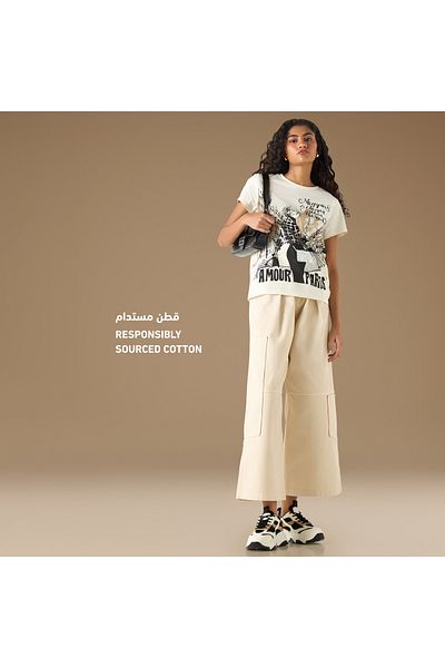 FAV Graphic Print Crew Neck T-shirt with Short Sleeves