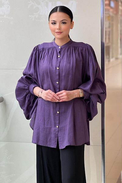 Ghisa Judge Collar Wide Sleeve Linen Shirt