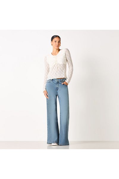 FAV Lace Detail Top with Tie-Ups and Long Sleeves