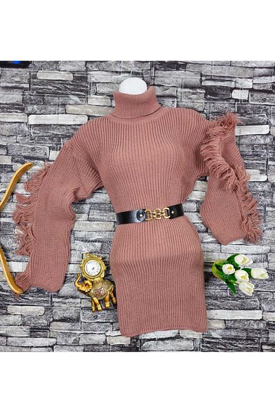 butaelle butik Women's Knitwear Mink Dress Tunic Long Sleeve Knitted Turtleneck Handkerchief Collar