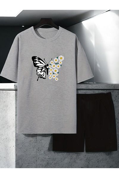 uyguntarz Σετ σορτς μπλουζάκι με στάμπα Unisex Daisy Butterfly
