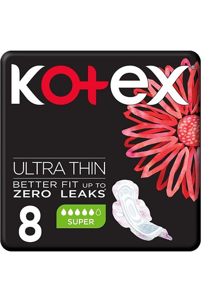 Kotex Ultra Thin Pads, Super Size Sanitary Pads with Wings, 8 Sanitary Pads