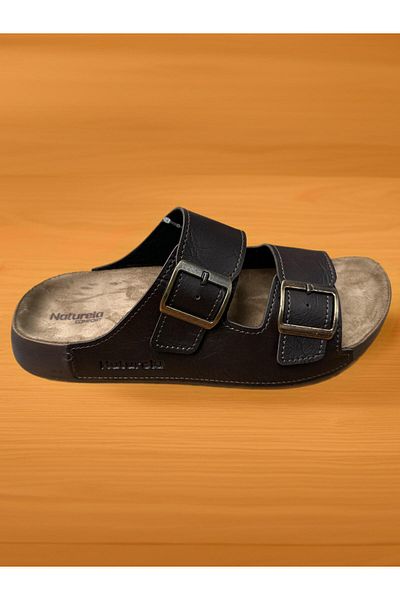 GEZER Brown Men's Daily Genuine Leather Sole Nubuck Slippers