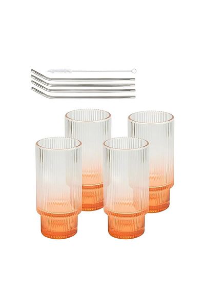 DELPI Set 4 Glasses With Orange Base And Accessories, 300 ml