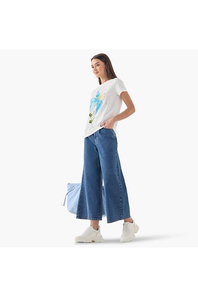 FAV Embellished Crew Neck T-shirt with Short Sleeves