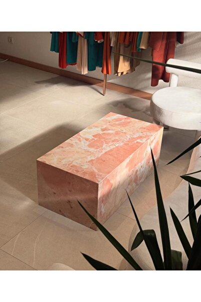 Sümeyra Marble Art Pink - Pembe Mermer Küp Orta Sehpa