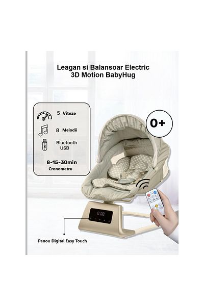 indiggo Babyhug Electric Rocking Chair With 3D Movement, Remote Control, Bluetooth Function, Digital, Easy to Use