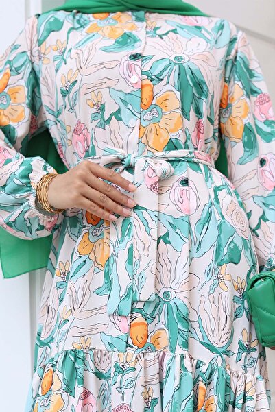 benguen Φόρεμα Hijab με σχέδιο Πράσινο 523