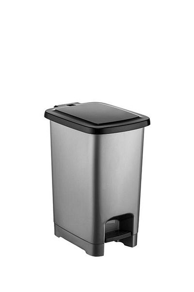 Omnipazar Sy4280 10 Lt Slim Pedal Gray Plastic Trash Can Black Lid