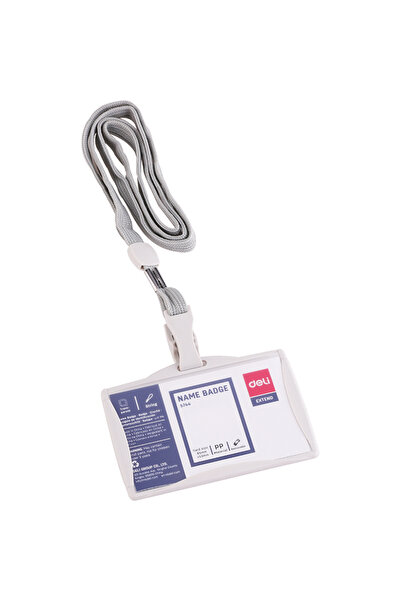 Deli Insignă orizontală rigidă 85*53 mm cu clemă și șnur textil Deli