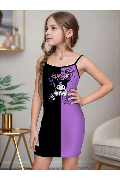 Keywest Kuromi Printed Double Color Strap Tight Dress