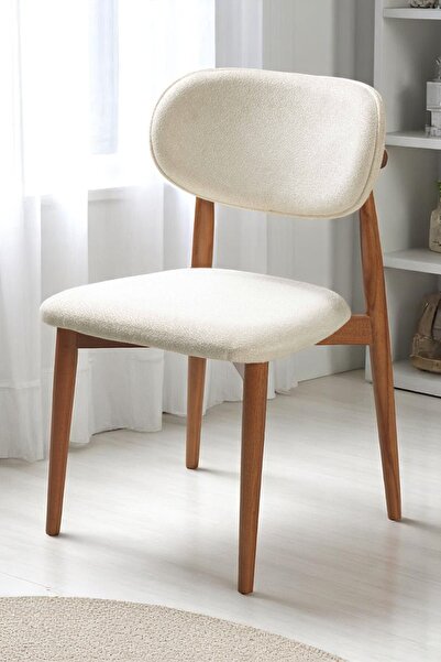 MYMASSA Parma Sandalye - Mense Krem Kumaş - Ahşap İskelet - Mutfak Sandalyesi - Salon Sandalyesi