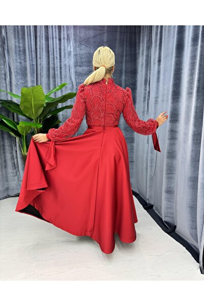 E&A Eren Abiye KADIN BALON KOL MİDİ BOY SATEN ABİYE