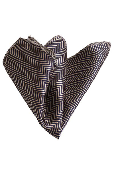 Exve Exclusive Black Gold Zigzag Patterned Jacquard Woven Collar Handkerchief
