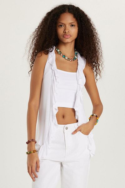 Tudors Women's Slim Fit Slim Fit Zero Sleeve V-Neck White Cardigan