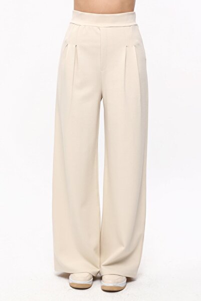 Grenj Fashion Stone Pleated Wide Leg High Waist Trousers Leggings