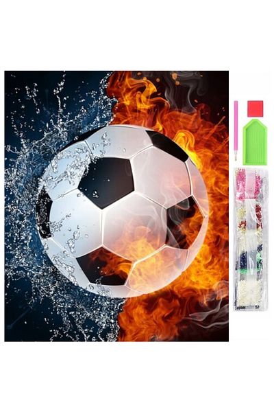 OEM Set de broderie cu diamante 5D, model Minge de fotbal, 30x40 cm, accesorii incluse, multicolor