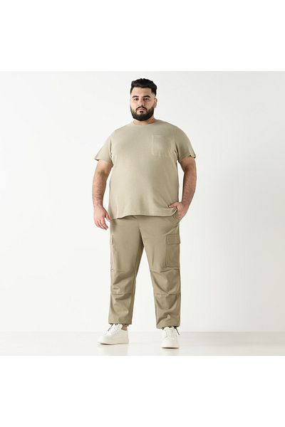 FAV Plus Size Textured Crew Neck T-shirt with Pocket
