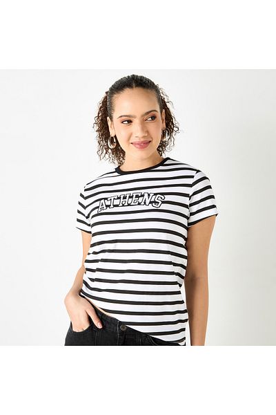 FAV Striped Crew Neck T-shirt with Short Sleeves