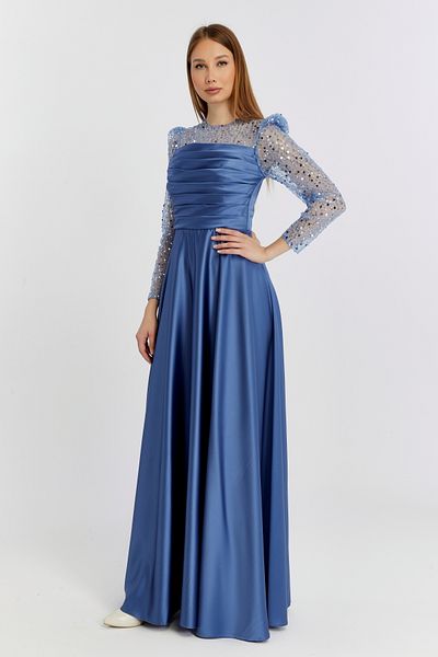 Asees Βραδινό φόρεμα και φόρεμα αποφοίτησης Draped Pearl Beading Satin Γυναικείο βραδινό φόρεμα
